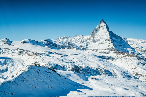 The Mont Blanc massif and Les Aiguilles towers - Savoy alps.