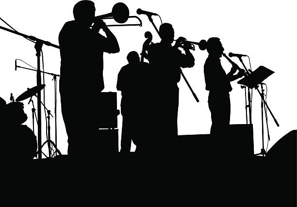 jazz-band auf der bühne - dixieland stock-grafiken, -clipart, -cartoons und -symbole