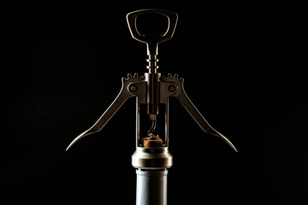 istock Bottle of wine and corkscrew over dark background 1647988341