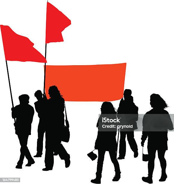 Ilustración de Mans Whit Rojo Banner y más Vectores Libres de Derechos de Adulto - Adulto, Bandera, Cabalgata