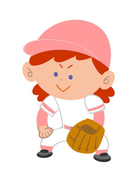 illustrations, cliparts, dessins animés et icônes de l’image d’une défense de fille de baseball - joueur de champ gauche