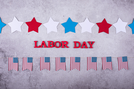 Labor Day celebration with USA flag and paper decoration