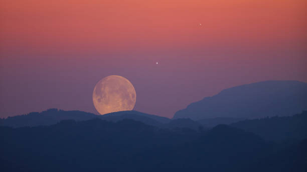 istock Full Moon, stars, planets and landscape scenery silhouettes. 1648028290