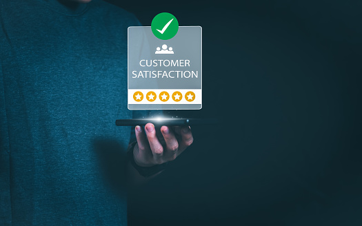 Customer services best excellent business rating experience. Satisfaction survey concept. user gives ratings to service experience on the online application, online marketing, and business processes.