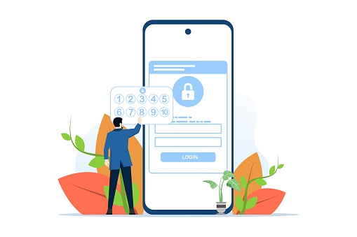 security system developer concept set, protect user key account data and password for login mobile app. password for personal data access. Flat vector illustration on a white background.