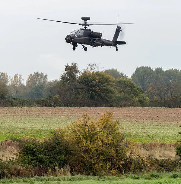 AH-64 MK1 Apache Attack Helicopter flying low level