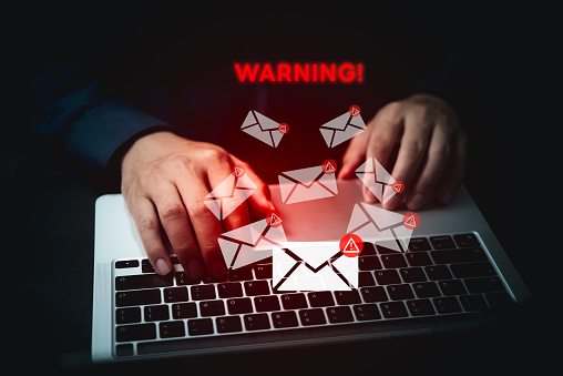 Protect your internet network cyber security. Watch out for alert emails containing spam, viruses, and compromised information in your inbox. against junk, trash mail, and potential threats.