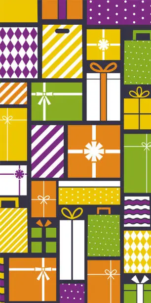 Vector illustration of A lot of colorful and cute gift boxes