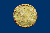 Pizza Quattro formaggi isolated on a blue background
