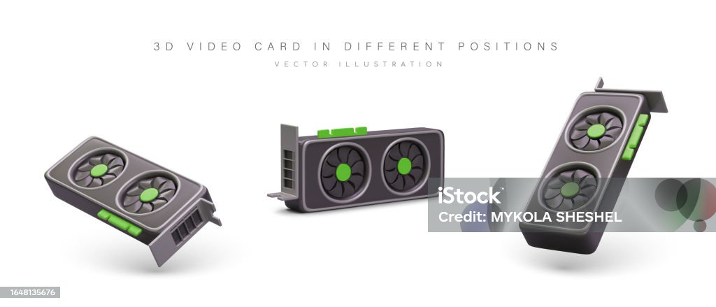 Video Card Position Realistic Video Card Display Adapter Object In Different Positions ...