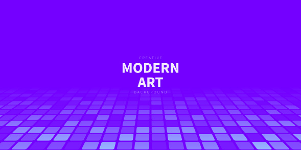 Modern and trendy background. Geometric design with a mosaic of squares, looking like a dance floor. Beautiful color gradient. This illustration can be used for your design, with space for your text (colors used: Blue, Purple). Vector Illustration (EPS file, well layered and grouped), wide format (2:1). Easy to edit, manipulate, resize or colorize. Vector and Jpeg file of different sizes.