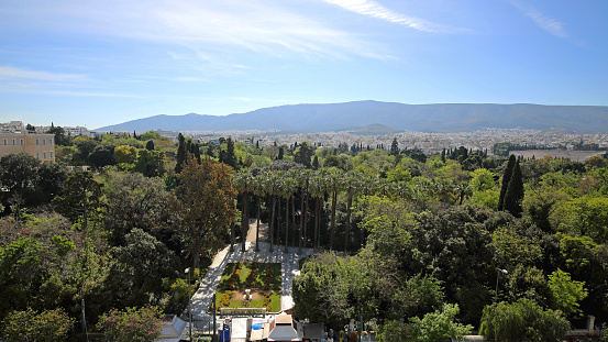 Aerial View of National Garden Park in Athens City Centre Greece