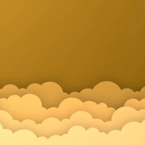 Vector illustration of Orange sky with couds - Paper cut background - Trendy 3D design