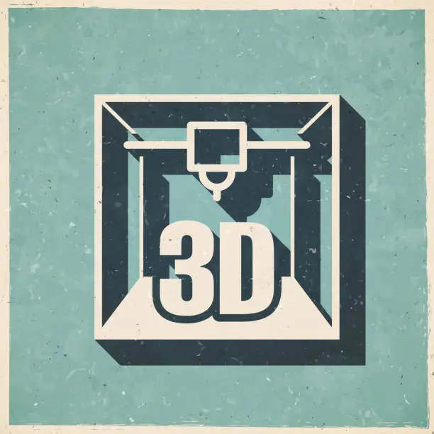 Vector illustration of 3D printer. Icon in retro vintage style - Old textured paper