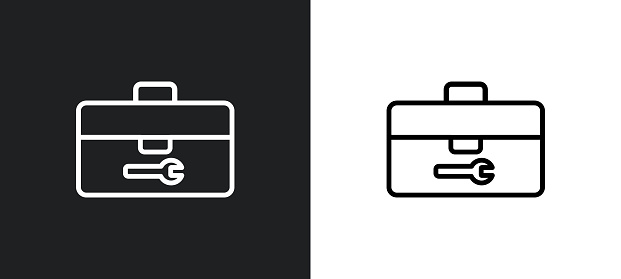 toolbox outline icon in white and black colors. toolbox flat vector icon from construction collection for web, mobile apps and ui.