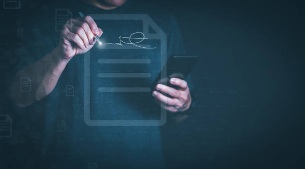 istock The person touching the virtual screen to sign a document digitally, digital transformation management concept Internet of Things, Big Data and Business Processes, Automated Operations, Data Storage 1648156530