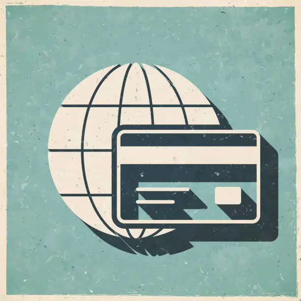 Vector illustration of International payment. Icon in retro vintage style - Old textured paper