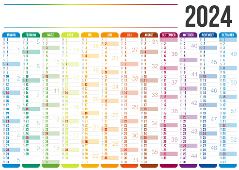 Calendar 2024 - German version (Deutsch Version). Need another version, another year... Check my portfolio. Vector Illustration (EPS file, well layered and grouped). Easy to edit, manipulate, resize or colorize. Vector and Jpeg file of different sizes.
