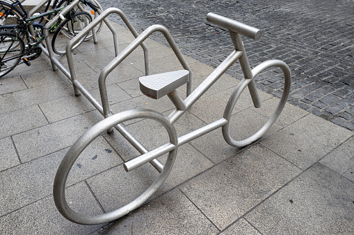 Coruna, Spain; august 29, 2023: Bicycle parking lot in a Coruna city