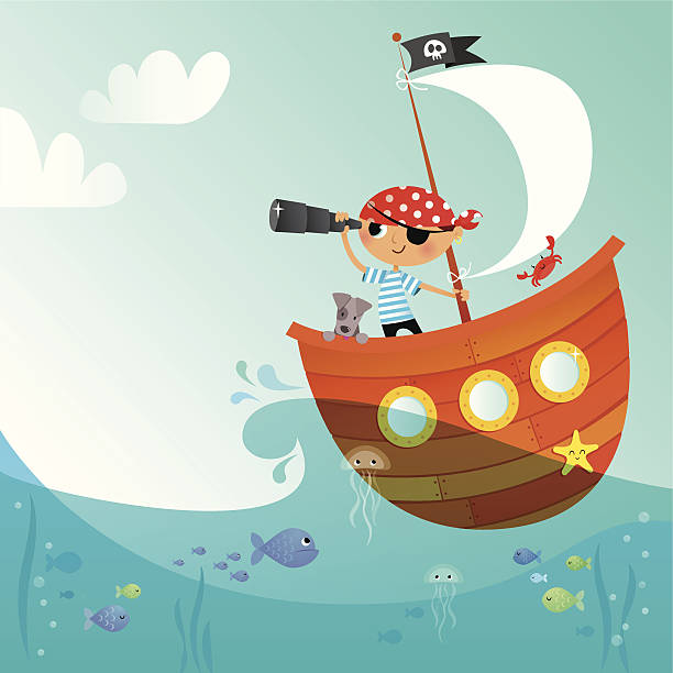 illustrazioni stock, clip art, cartoni animati e icone di tendenza di piccolo pirata - passenger ship illustrations