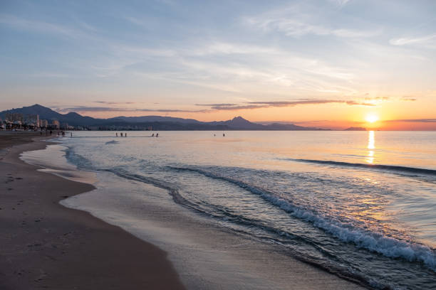 Morning and sunrise on the beach in Alicante Spain