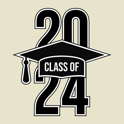 Lettering Class of 2024. Text for graduation design, congratulation event, T-shirt, party, high school or college graduate. Illustration, vector on transparent background