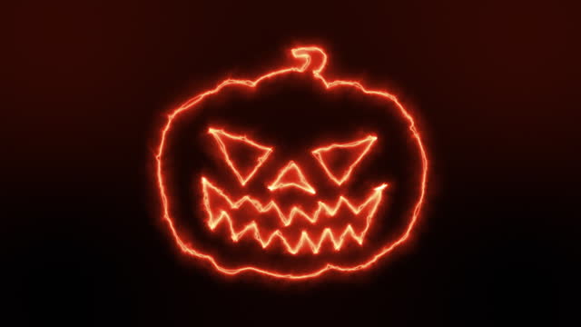 Halloween Pumpkin Or Jack O'Lantern Burning And Flickering Line Animation With On The Black Background