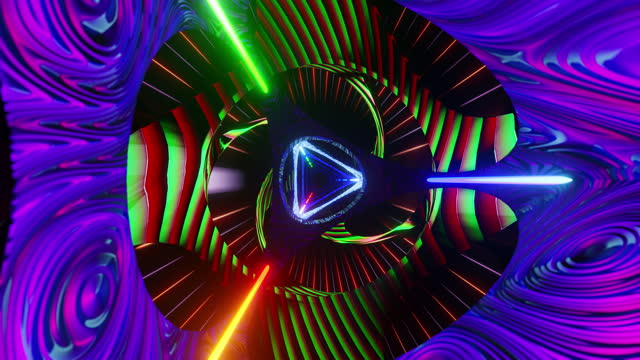 Multicolored object with neon lasers. Looped animation