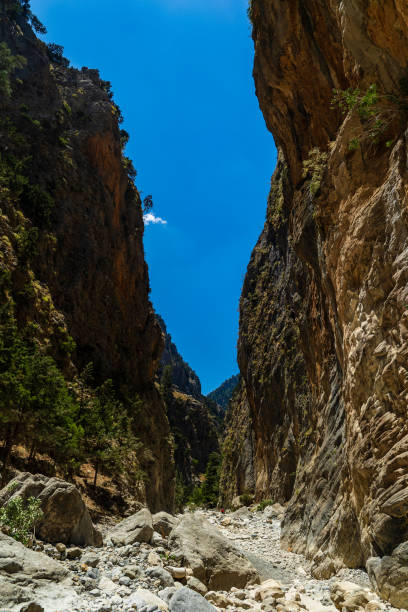 istock Towering vertical cliffs and a rocky, dry riverbed in the Samaria Gorge, Crete, Greece 1648191649