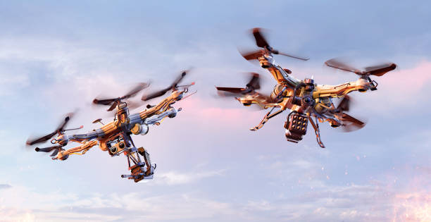istock Military tactical drones uav armed with missiles. Reconnaissance, surveillance mission 1648202185