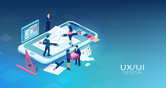 Mobile App Design Team Of Software Engineers Working On User Interface ...