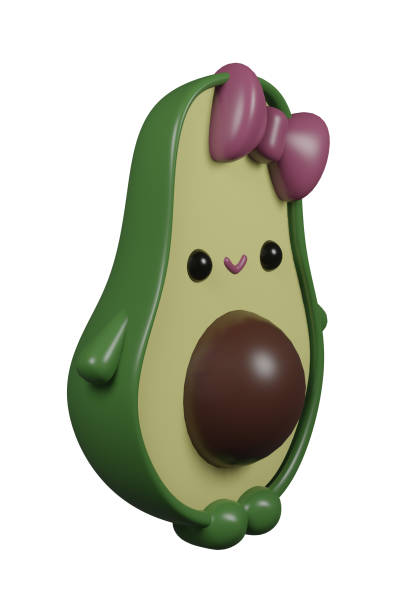 istock 3D illustration render green character fruit avocado girl with bow on transparent background 1648272373