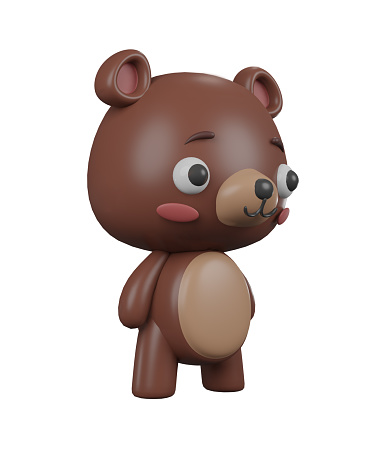 3D illustration render animal brown character bear boy on transparent background