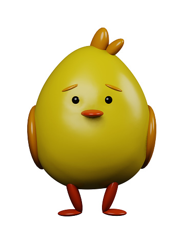 3D illustration render yellow character chick chicken with orange wings on transparent background