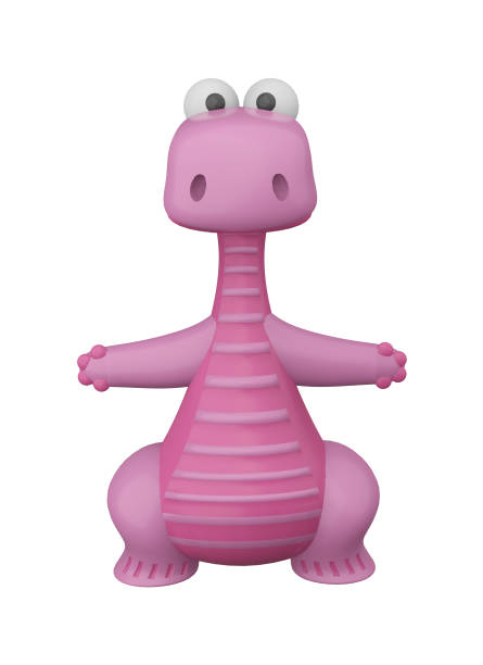 3D illustration render pink stylized dinosaur character girl on transparent background