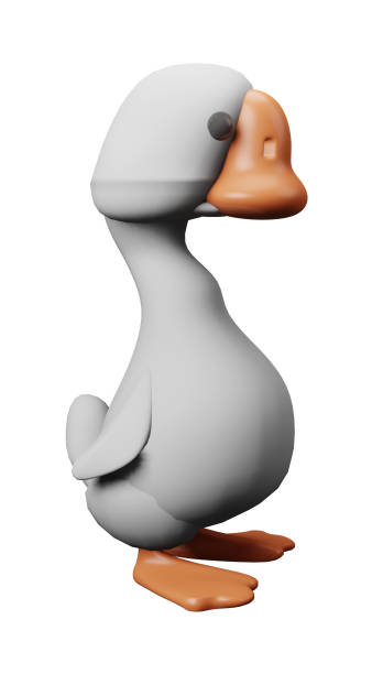 3D illustration render poultry goose gray with orange beak on transparent background