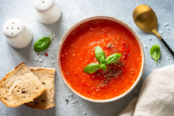istock Tomato soup, vegan dish on white. 1648297276