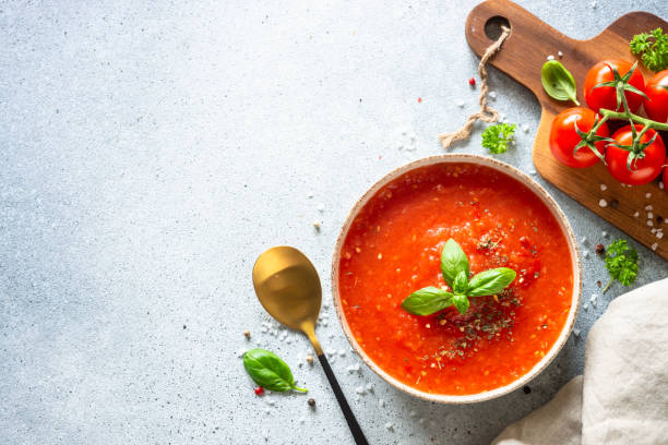 istock Tomato soup, vegan dish on white. 1648302097