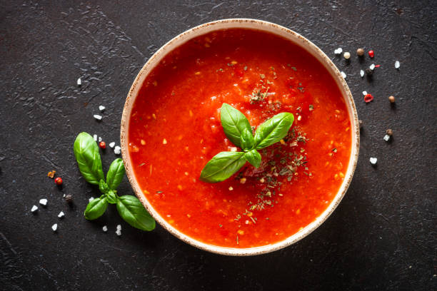 istock Tomato soup, vegan dish on white. 1648303799