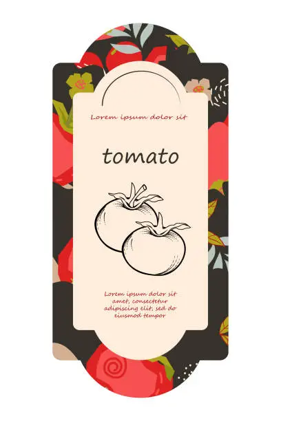 Vector illustration of Tomato food label or banner design for food, sauces and soups, flat vector