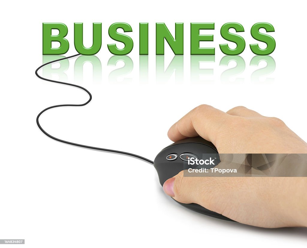 Mano con computer mouse e parola Business - Foto stock royalty-free di Affari