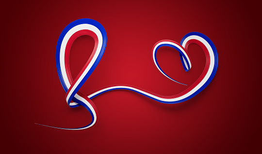 3d Flag Of Paraguay Heart-Shaped Shiny Wavy Awareness Ribbon On Red Background, 3d illustration