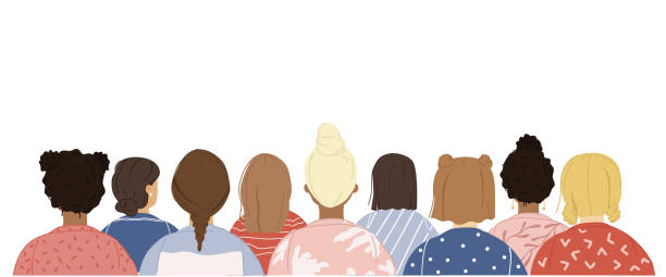 A group of modern women of different race. Women's History Month concept. A group of modern women of different race. Women's History Month concept. Women's Day banner, poster, brochure, greeting card template. Isolated on white. womens history month stock illustrations