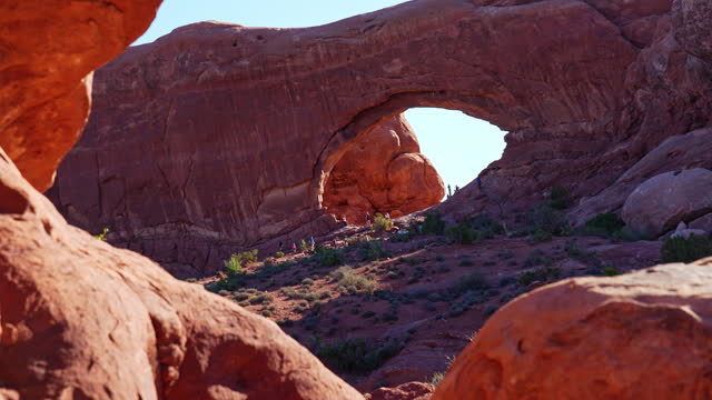 The Arches National Park in Utah. Arid desert area with beautiful natural stone formations