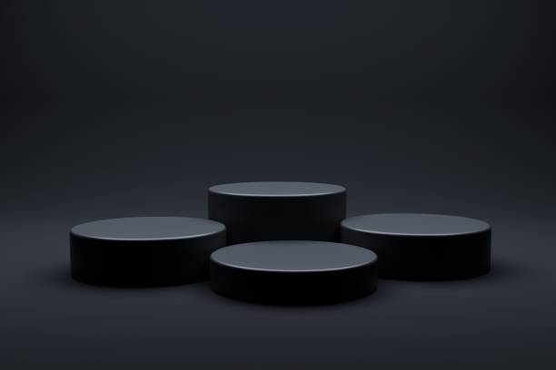 istock Modern Platform stand podium display on white room background. for empty product shelf or exhibition stage backdrop 3D rendering. 1648393123