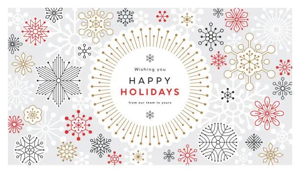 Vector illustration of Christmas Holiday Background Card with Modern Stylized Snowflakes