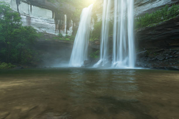 istock Panoramic beautiful Huai Luang Waterfall and rock cliff in deep forest at Phu Chong Na Yoi National Park in Thailand. 1648450990