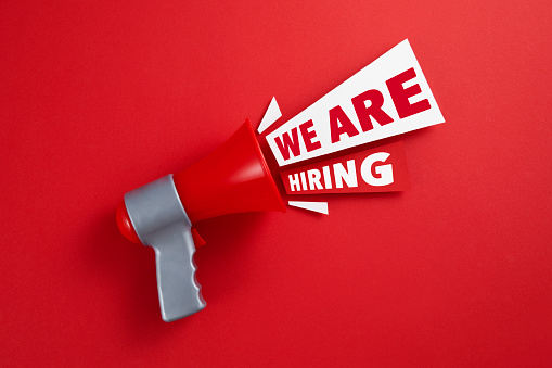 We are hiring announcement message with red megaphone