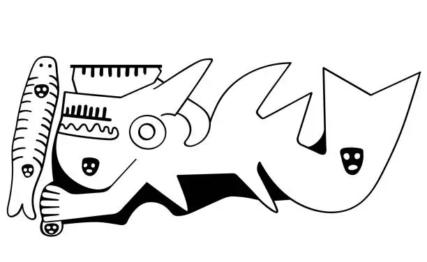 Vector illustration of Geoglyph of The Killer Whale from Palpa