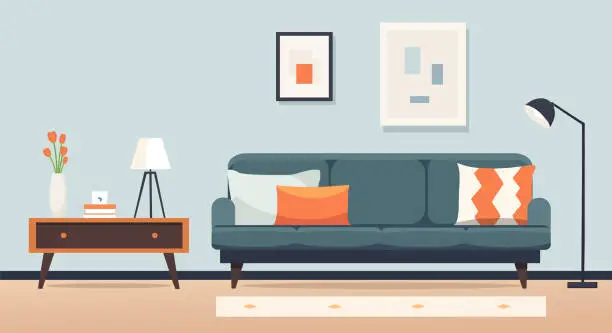 Vector illustration of Living room interior in flat style.